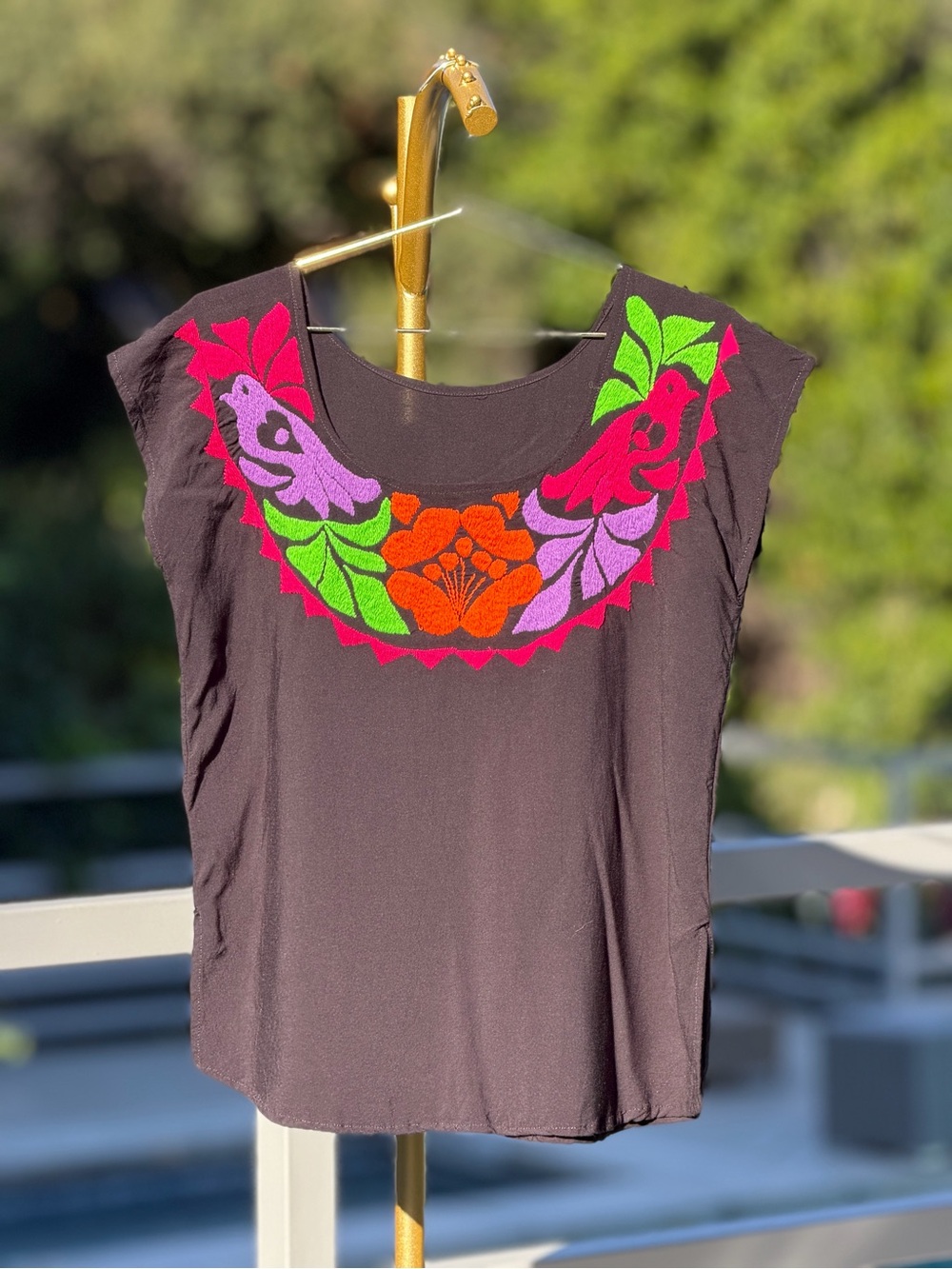 Embroidered Floral Black Women's Top - Vibrant Multicolor